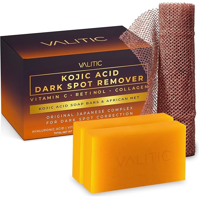 فاليتيك صابون إزالة البقع الداكنة من حمض كوجيك VALITIC مع الكركم، فيتامين C، الريتينول - مركب ياباني أصلي مع حمض الهيالورونيك، فيتامين E، زبدة الشيا، زيت الزيتون القشتالي - عبوتين وإسفنجة صافية أفريقية - Image 1